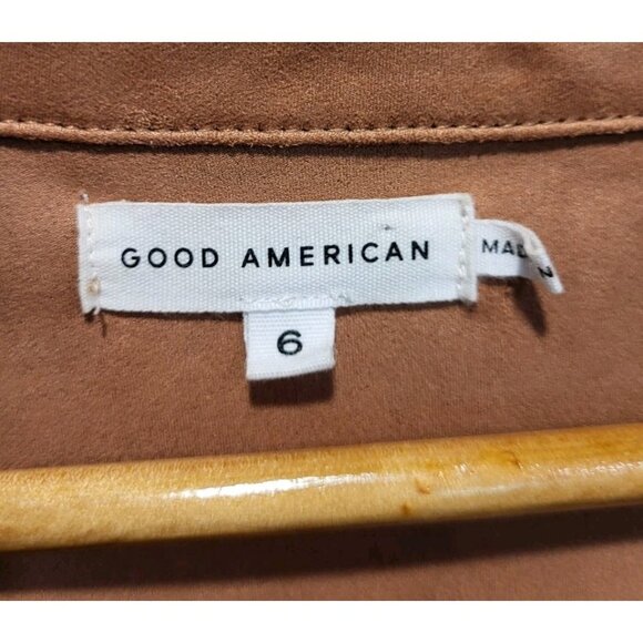 Good American Faux Suede Snap Up Shacket Blush Pink Pockets Sz 6/3X - Picture 6 of 8